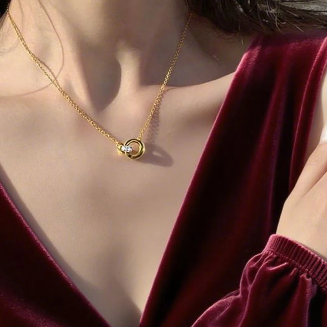 钛钢项链 A18金色原创设计女小众饰品环环相扣法式/顺丰包邮