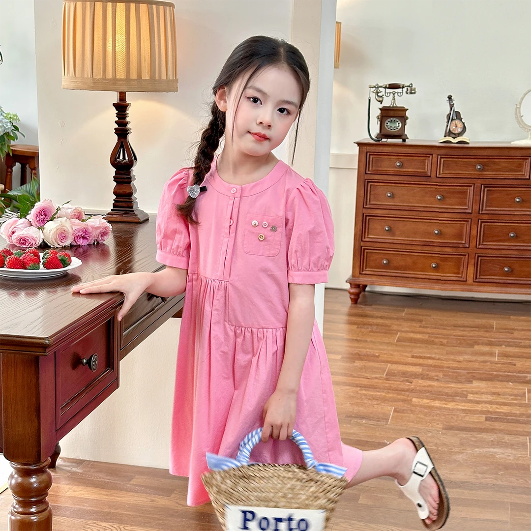 现货【粉柠】100棉女童连衣裙5332新款夏装女宝甜美显白短袖裙子