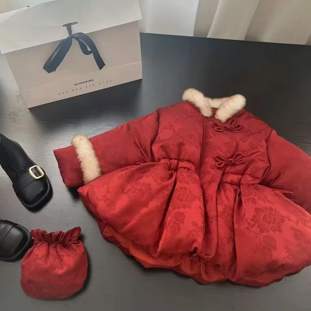 【可米】女童加绒棉衣新款拜年服女宝宝洋气新年喜庆外套