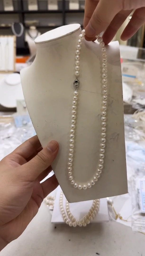 淡水珍珠银S925镶嵌项链7-8mm 无核-新品