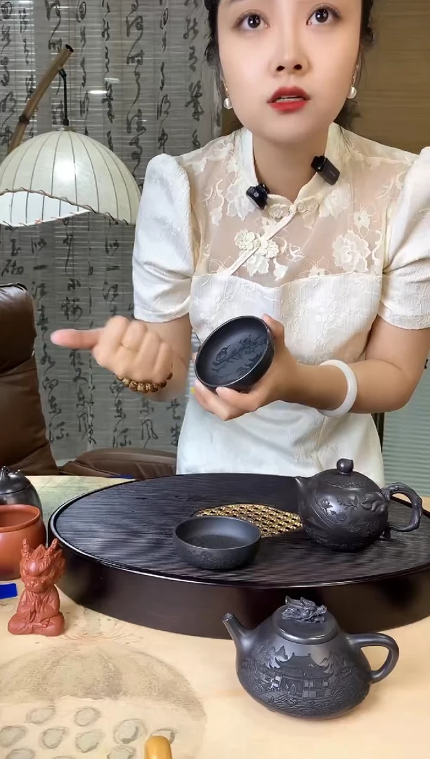 茶壶紫砂世外桃源寿桃一壶两杯套组 石黄 赵晖（全套证书礼盒）