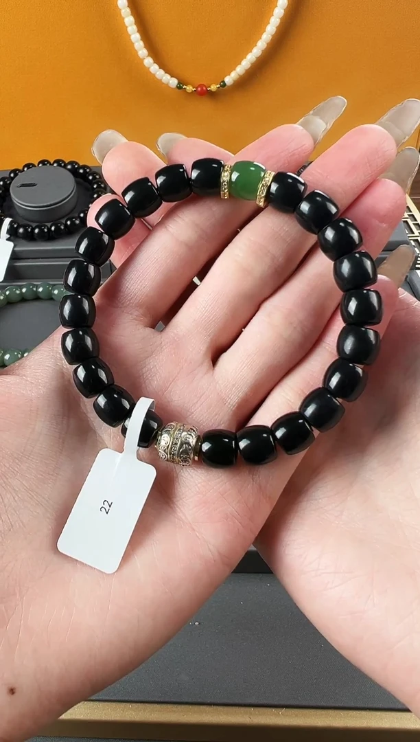 未镶嵌手串和田玉22DIY墨玉卡9mm