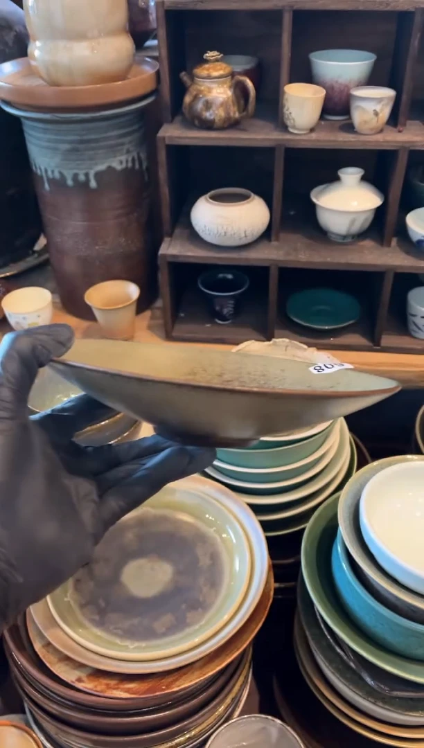 【闪购商品】瓷片608 窑变绿影斗盘1个