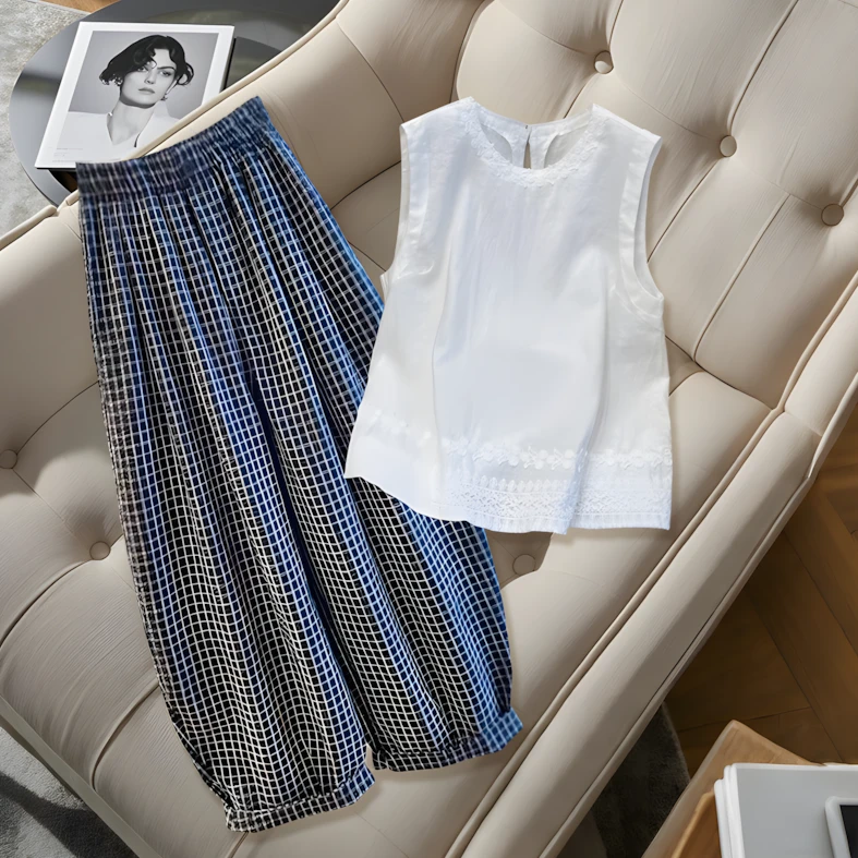 今年流行盐系轻熟无袖背心长裤两件时尚套装女夏季新搭配一整套装