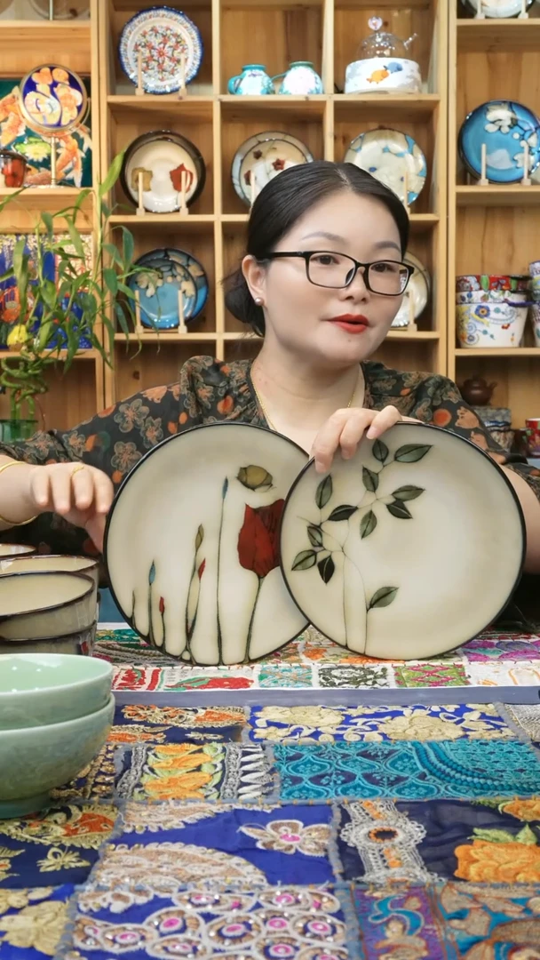 瓷片小可高温瓷餐具平盘2只