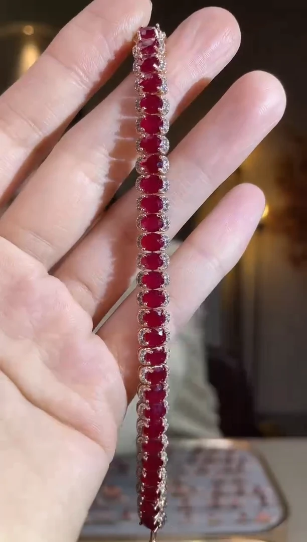 银S925镶嵌手链红宝石手链