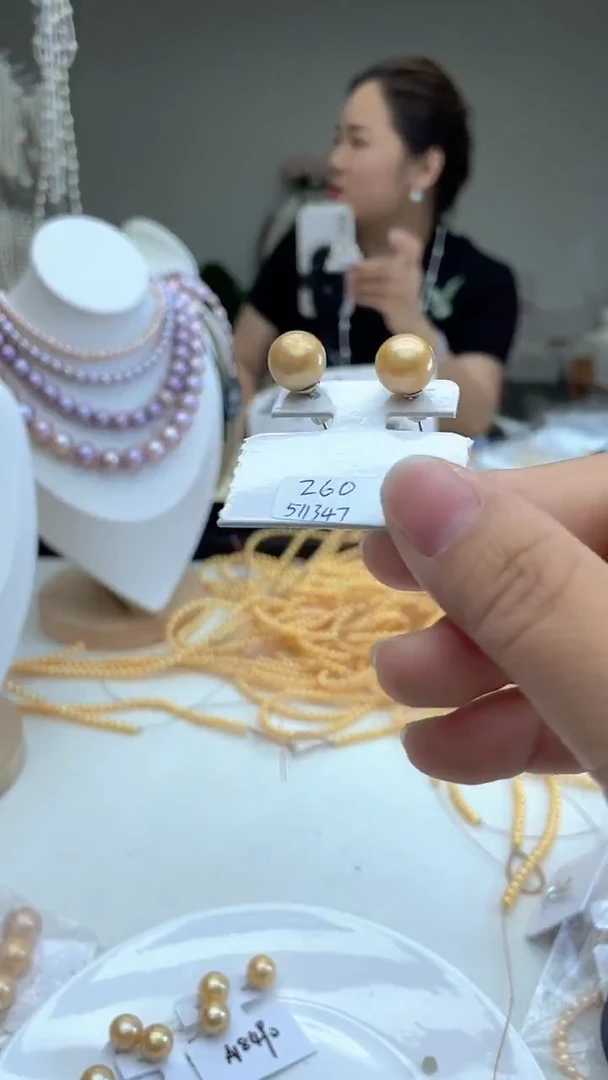 未镶嵌耳饰淡水珍珠11mm黄色系耳饰