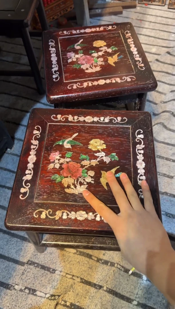 木紫檀富贵凳镶嵌彩贝花鸟花鸟