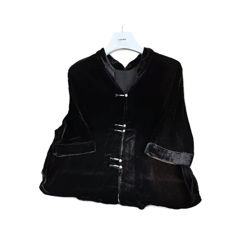 锦丝院整点【珈洛】春季新款百搭时尚盘扣真丝丝绒外套6611261