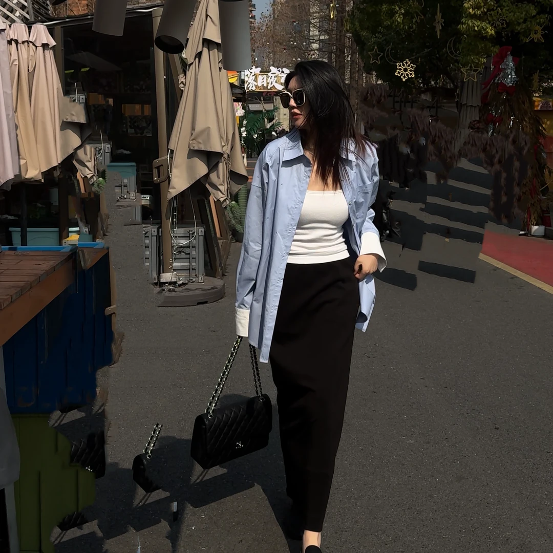 针西【钻石衬衫】高个子穿搭春夏加长显瘦休闲百搭设计感衬衫W90158