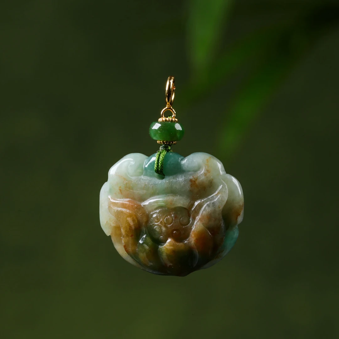 【意婵】《花有期》18K金天然高品缅A老翡翠平安锁-914792
