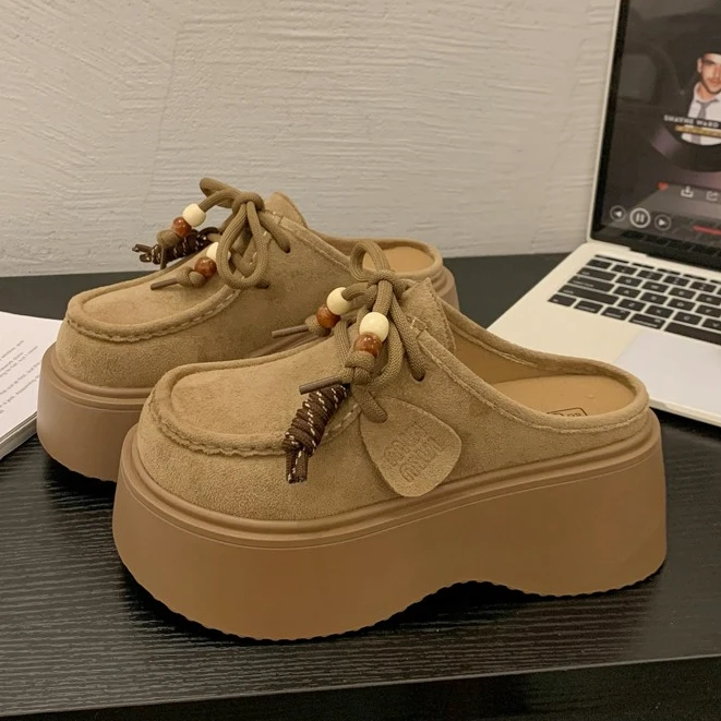 包头半拖鞋女2025春秋新款百搭气质厚底增高超火一脚蹬懒人勃肯鞋