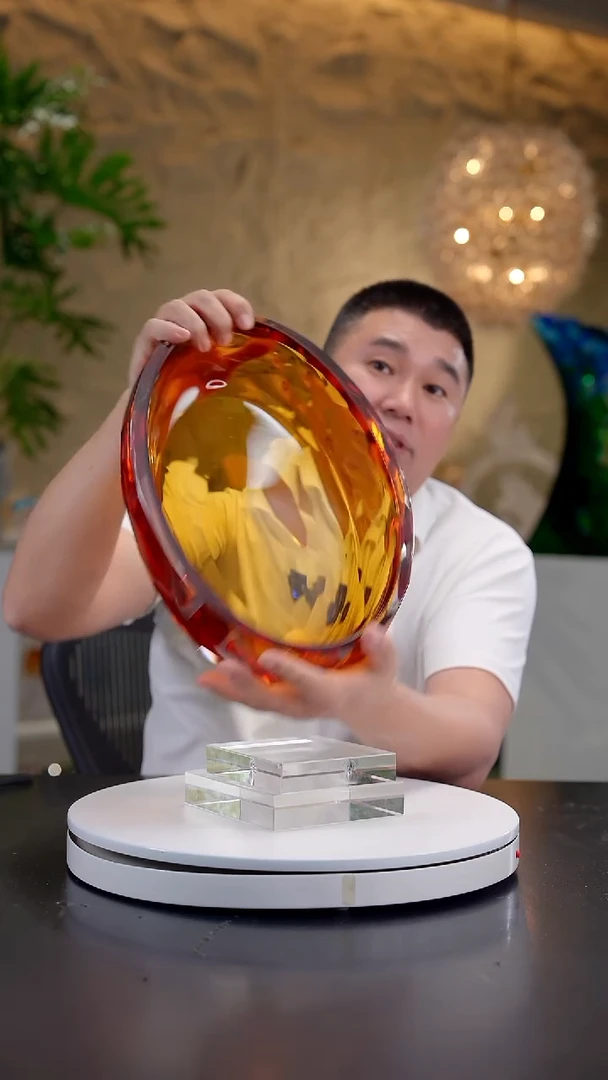 摆件琥珀色椭圆切面果盘