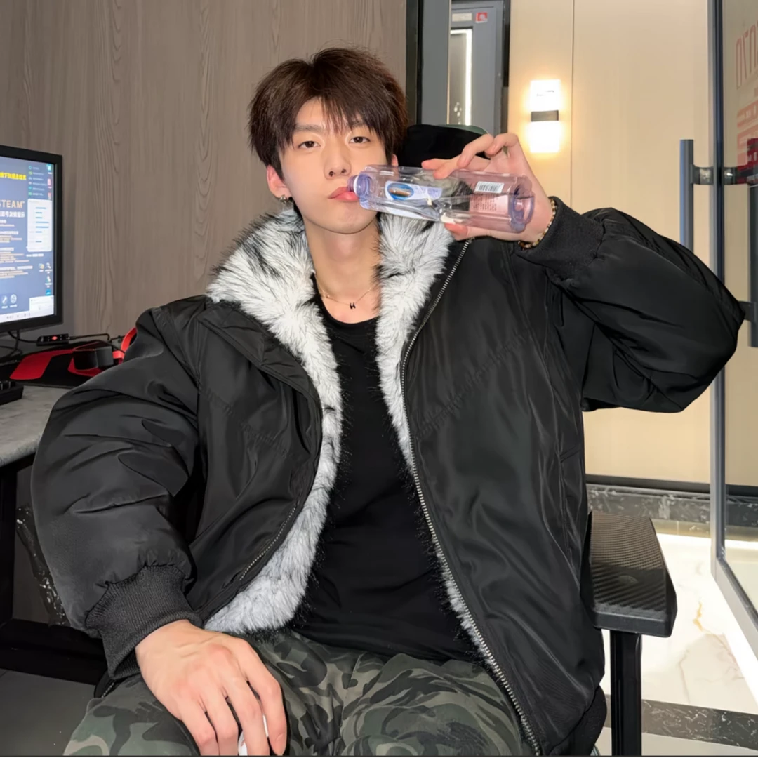 8217 美式复古解构夹克冬季加厚保暖毛领百搭高级感夹棉棉服外套