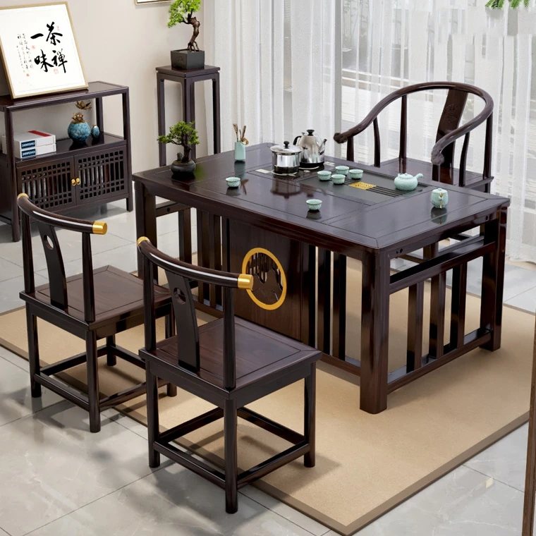 实木客厅家用办公室实木茶台禅意全自动两用茶桌椅组合全套