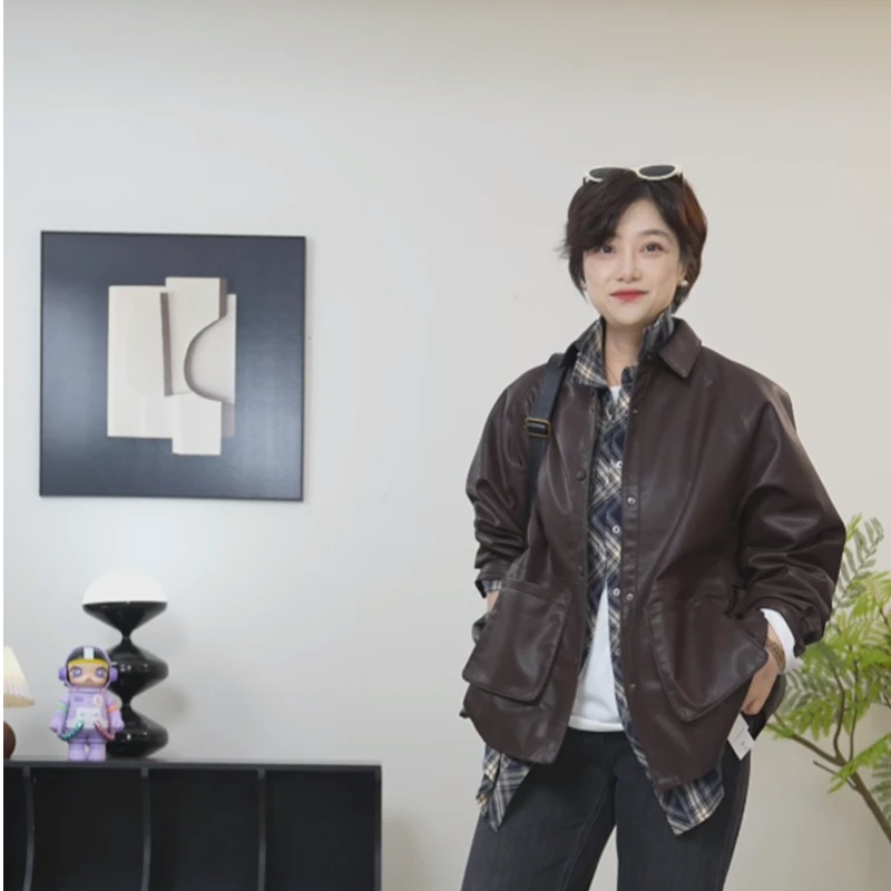 【U.M】伦敦街头羊皮廓形大口袋羊皮外套夹克