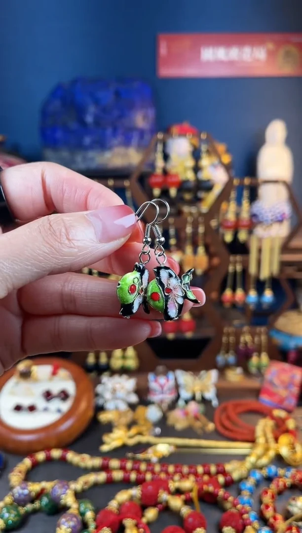 【闪购商品】小鱼珐琅景泰蓝耳钩