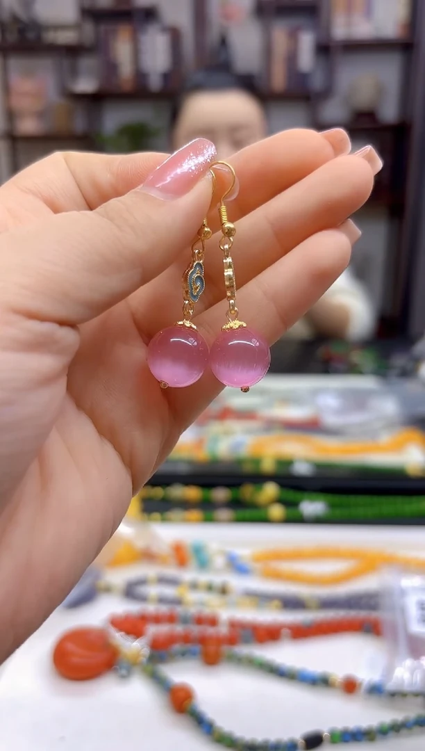 【闪购商品】碧玺猫眼耳饰14K金镶嵌E639