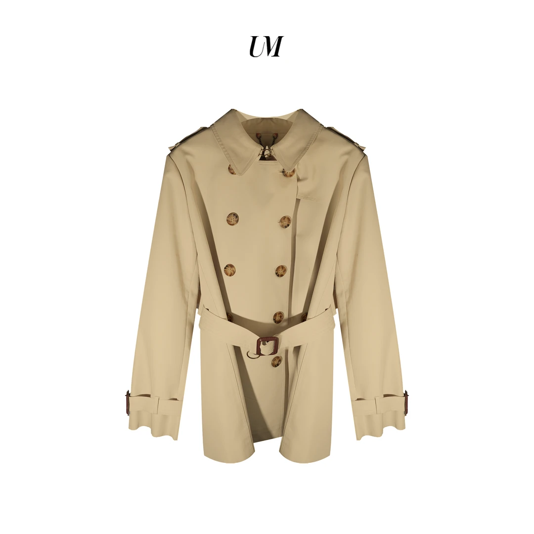 【U.M】经典女士短款风衣2F6185外套卡其色
