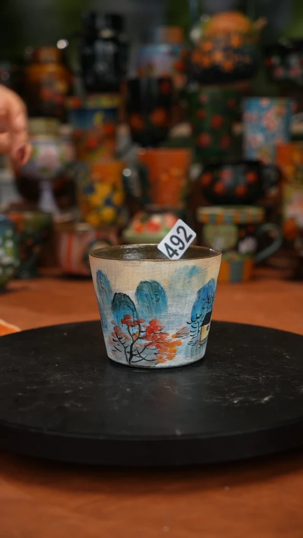 紫砂油画釉下 彩手绘492