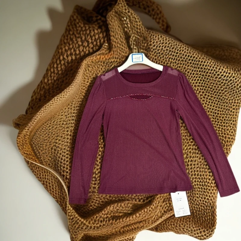 【仟依】2460高档镂空设计感网纱上衣打底衫秋季新款优雅气质修身