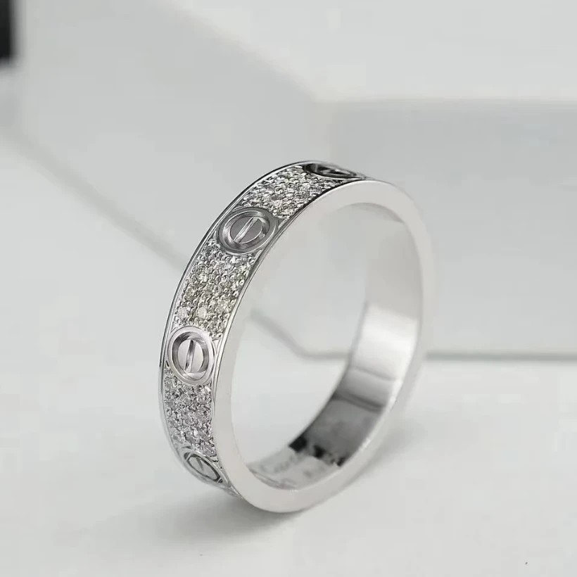 99新 Cartier/卡地亚 大头活动LOVE 满钻 三排钻 窄版戒指 57