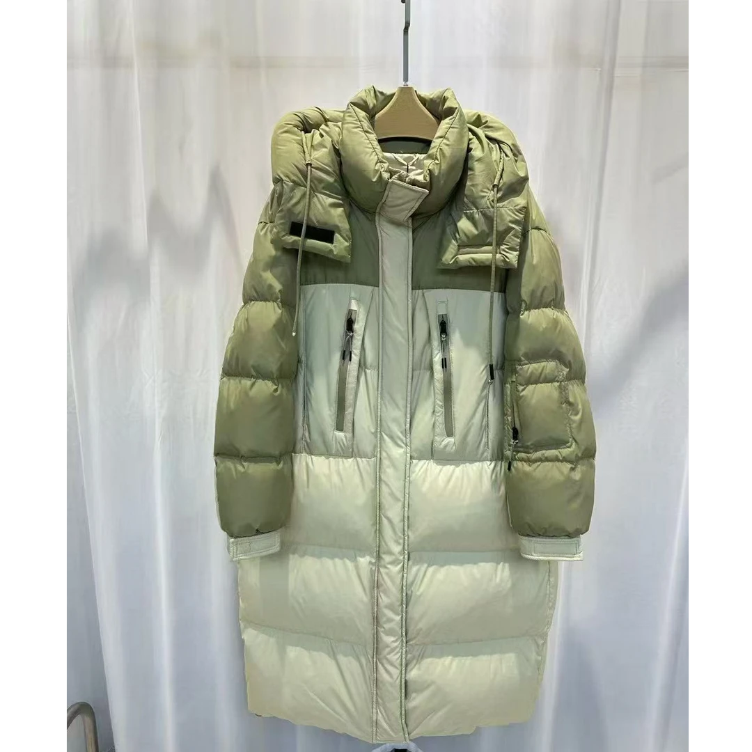 秋冬新款撞色连帽立领防寒加厚保暖中长款面包羽绒服(C9-18)Y960