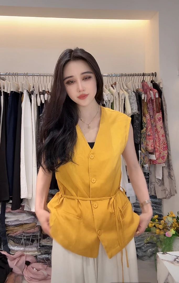 香香老板娘定制V领系绳上衣#36074