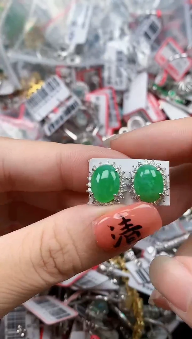 银S925镶嵌戒指翡翠天然A货缅甸翡翠