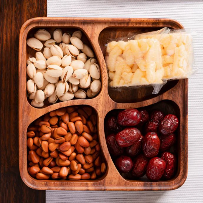 home南美胡桃木整木掏挖零食盒果盒多层坚果收纳盒过年桌面糖果盒