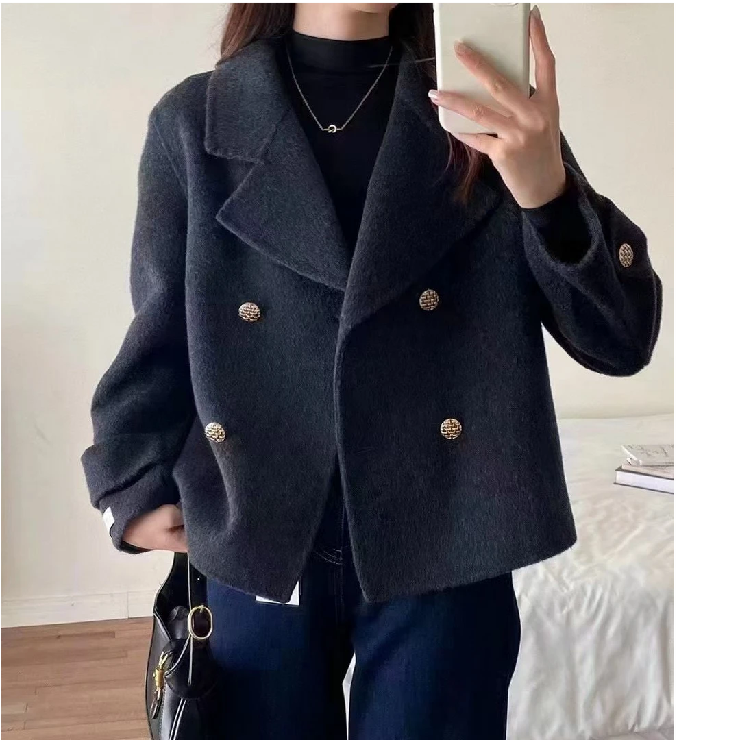 2024秋冬新款毛呢外套双面羊毛短大衣小个子气质西装高端外套