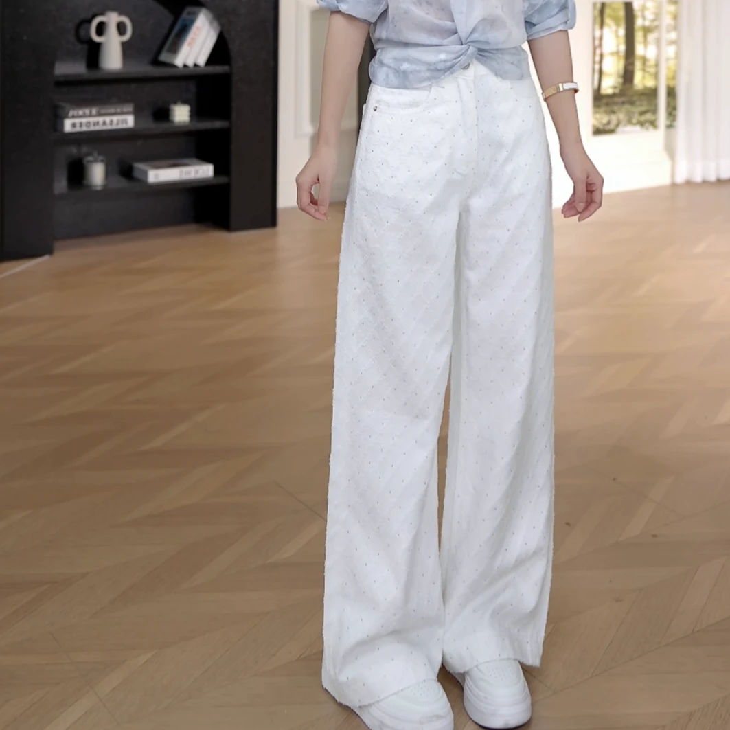 思思小个子女装【新款时尚设计菱形格高腰牛仔裤】#25N007