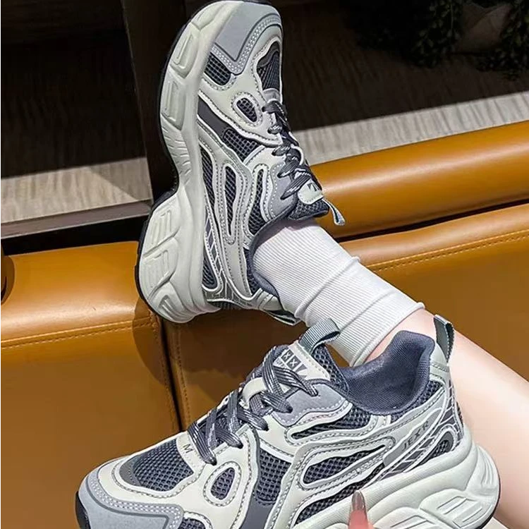 9910春季新款网面复古百搭轻便增高厚底老爹鞋女