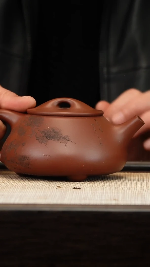 茶壶紫砂云根料全手刻绘景舟