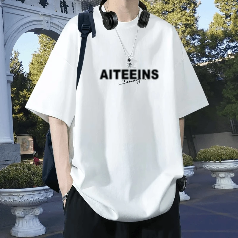 纯棉圆领短袖T恤男款夏季美式重磅宽松情侣装老钱风男装高级感