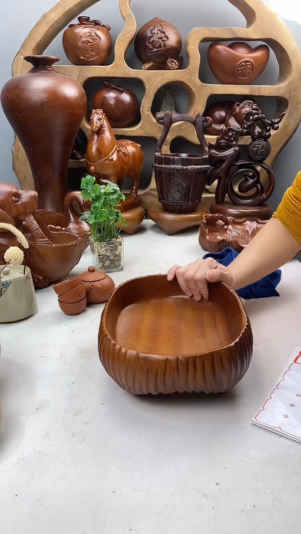 香樟木A21精品竖条纹果盆/尺寸26*20*10