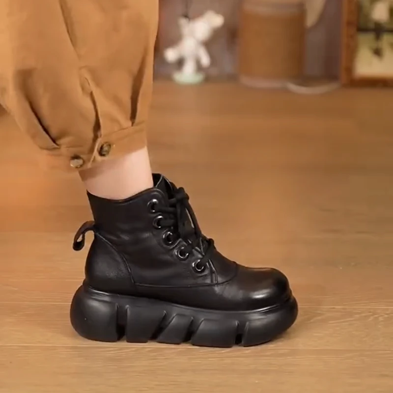 厚底增高马丁靴女英伦风2025秋冬季新款圆头百搭复古单靴加绒短靴