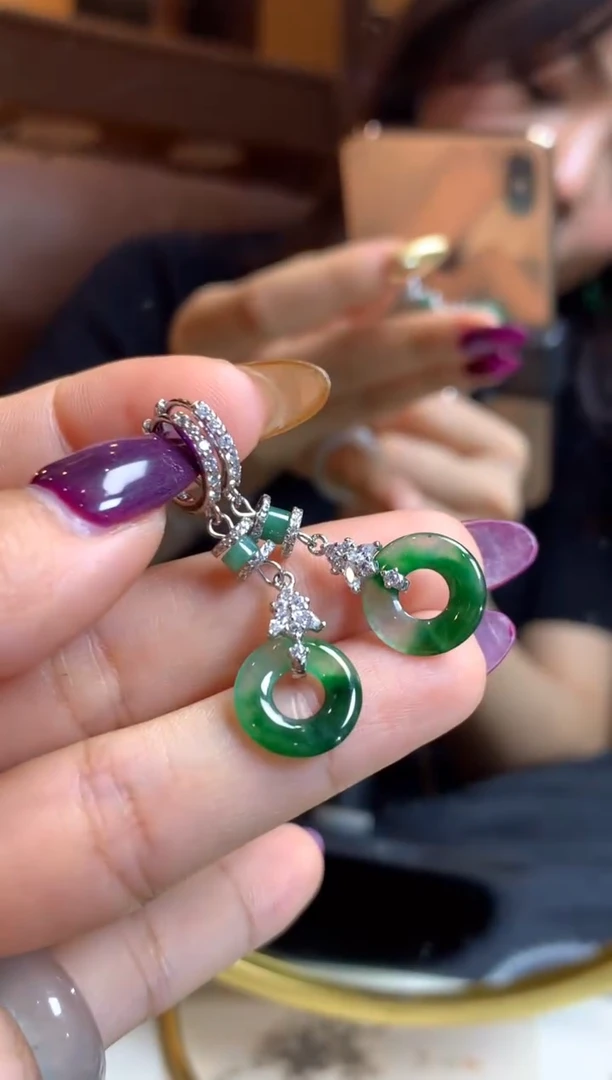 颈饰银S925镶嵌翡翠翡翠耳饰