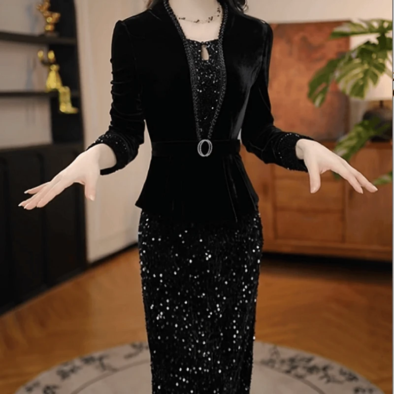 C276【连衣裙】2025冬季新款时尚气质高端精致女人味中长款连衣裙