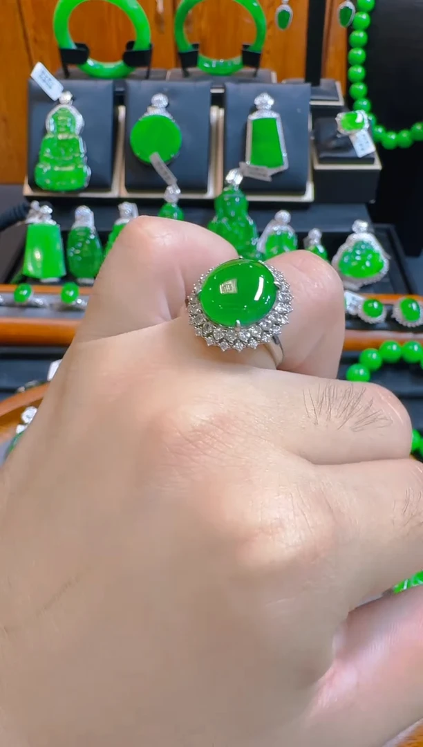 银S925镶嵌戒指翡翠天然A货翡翠
