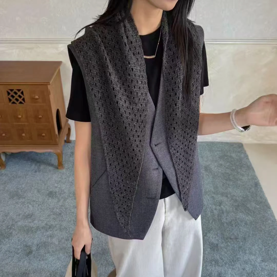 1015【卡码拍小】拼接秋季修身型见外包装马夹无袖镂空休闲