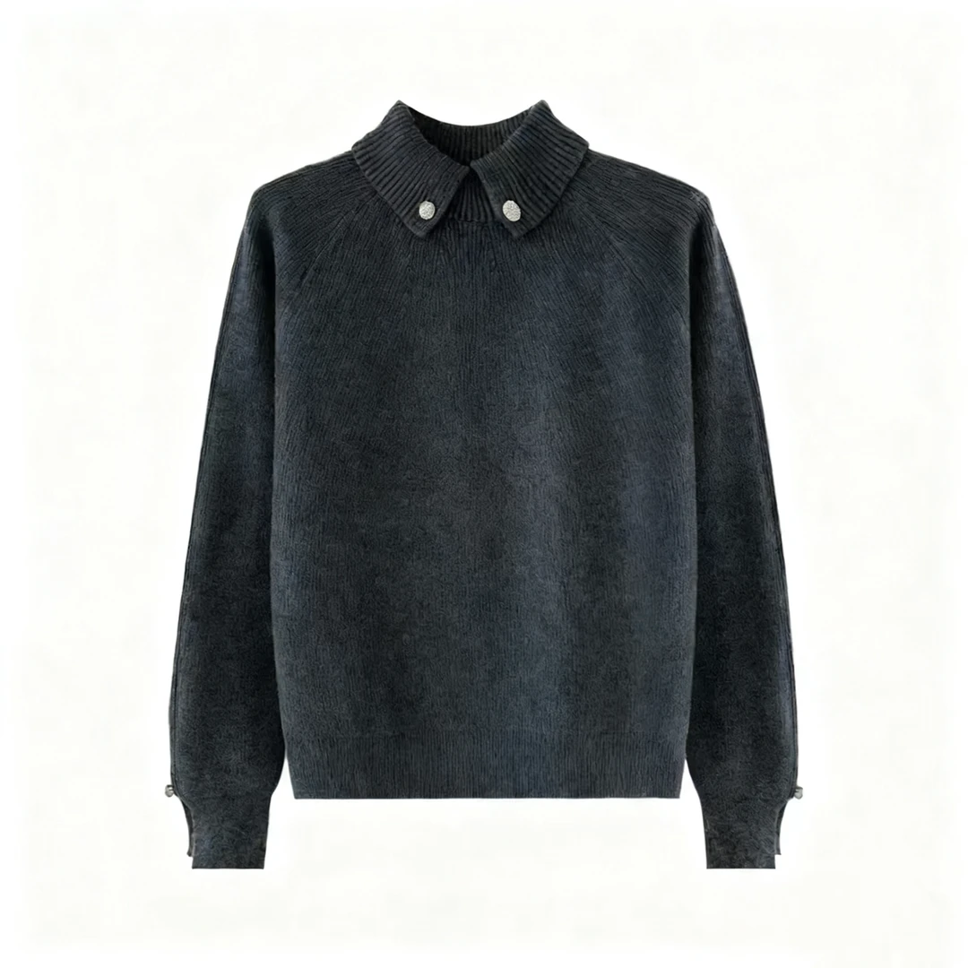 翻领高领毛衣女秋冬长袖高级感宽松显时尚打底针织衫上衣休闲