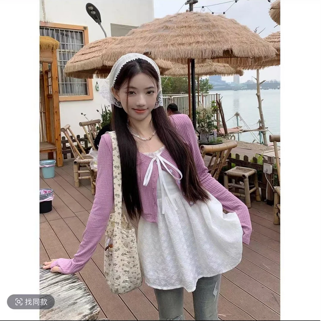 早春新款蕾丝显瘦两件套气质长袖时尚减龄真两件套