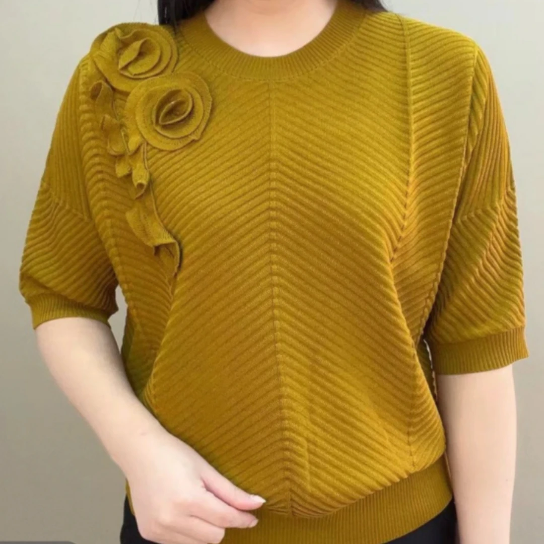 新款宽松显瘦中老年妈妈装2025春夏款气质减龄复古风提花针织小衫