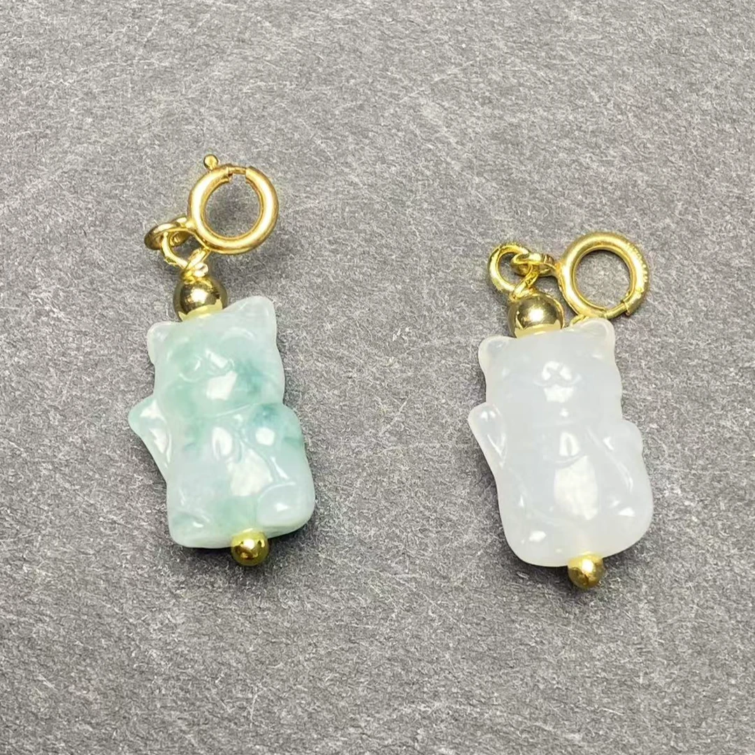 天然翡翠立体招财猫小提溜多样性发其一
