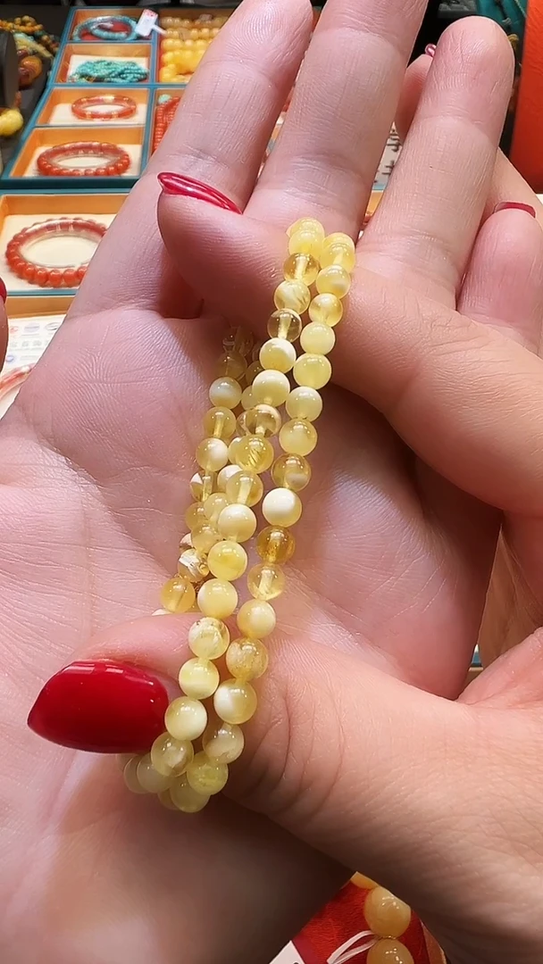 手链蜜蜡未镶嵌4+金白双圈手串