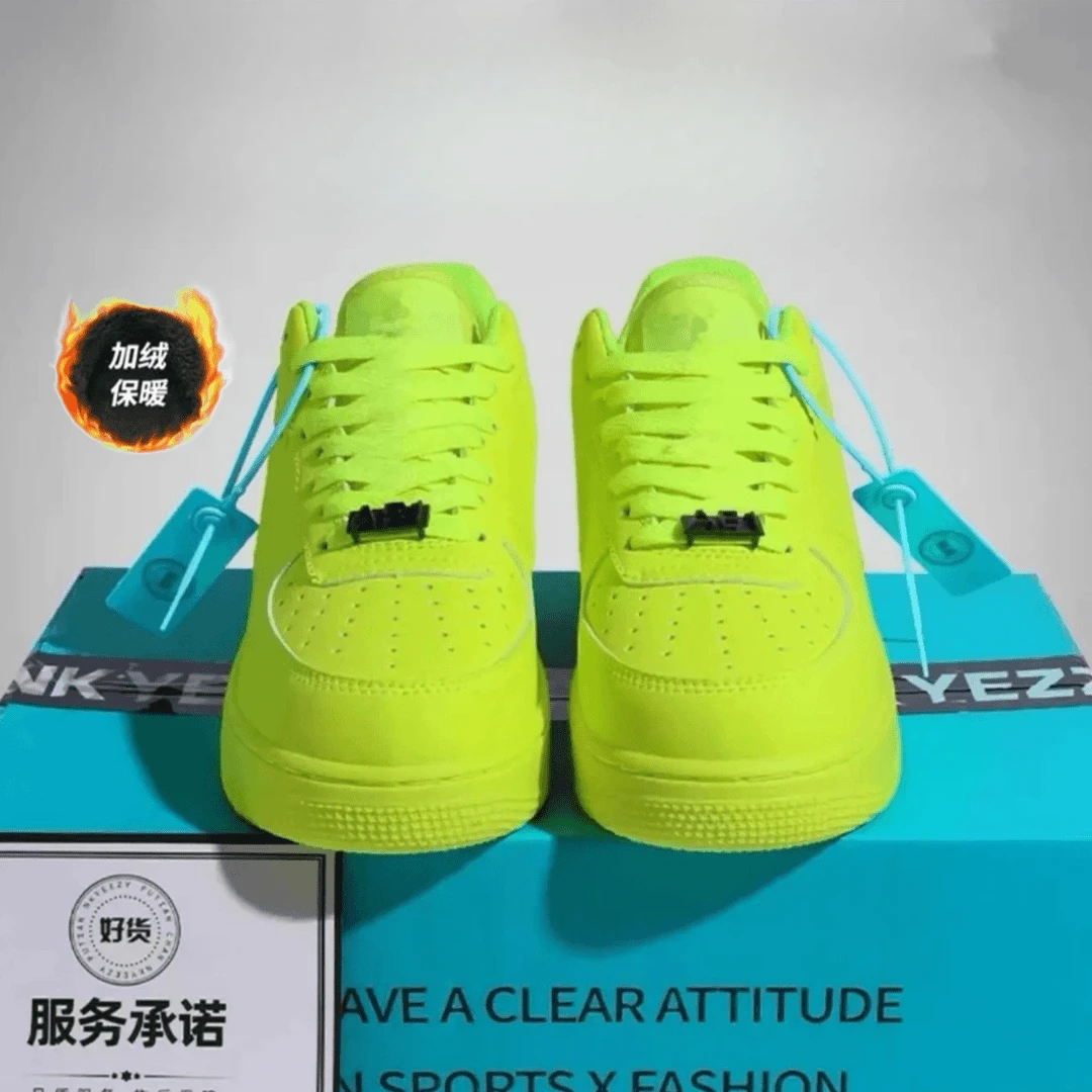 空军一号荧光绿纯白冬季厚底保暖休闲板鞋DUNK黑白熊猫情侣休闲鞋