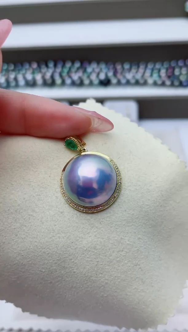 18K金镶嵌颈饰拼合珍珠（马贝珠）金*A11