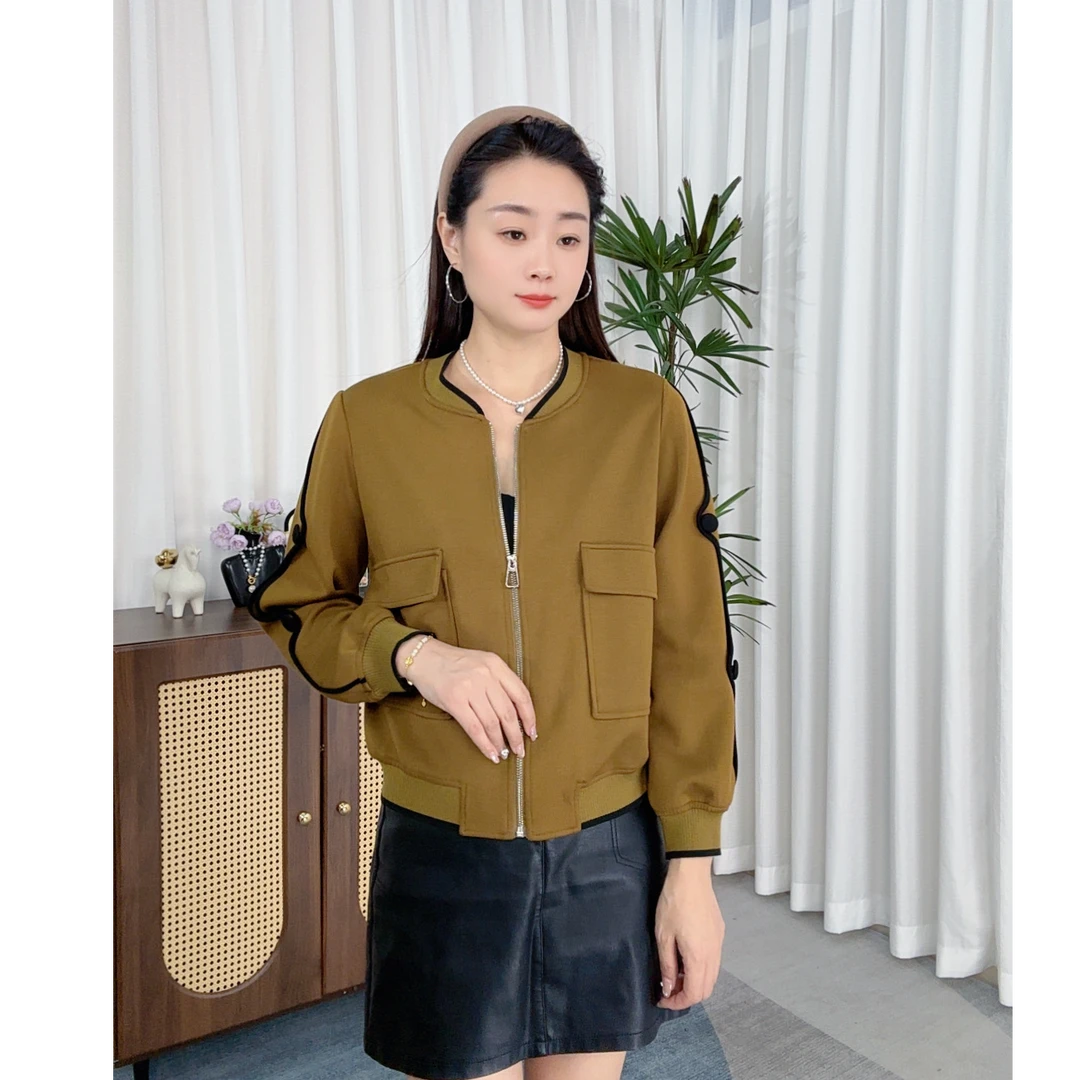 369短款拉链立领宽松型保暖斜纹衬衫春秋女装显瘦春季