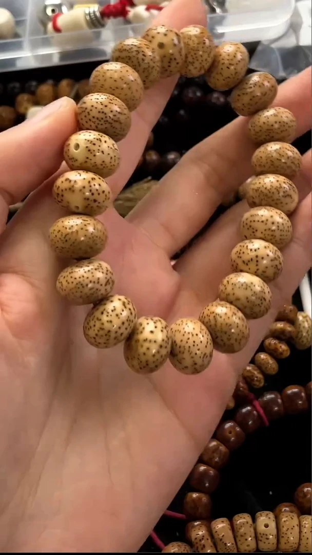 手串星月菩提精工级粉皮浅珀花皮算盘14*10手串